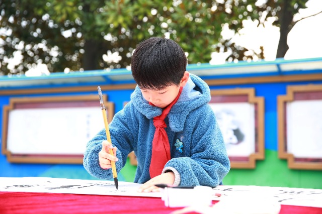 寧波奉化區(qū)學(xué)生在展示書法 奉化區(qū)教育局供圖.JPG